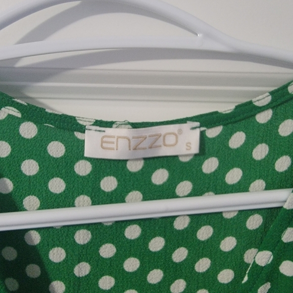 NWOT Small Enzzo Green and White Polka Dot Wrap Dress - Picture 3 of 5